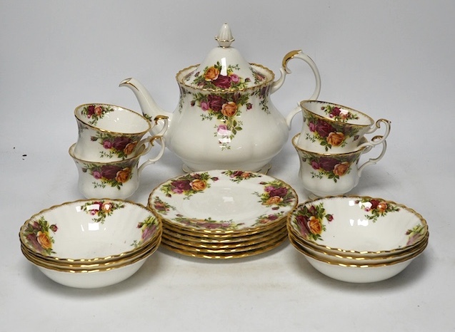 A Royal Albert 'Old Country Roses' tea service. Condition - good, some wear to gilding